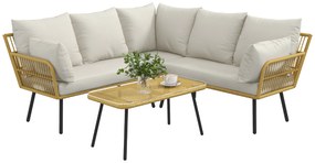 Outsunny Set de Mobilier de Grădină din Ratan din 4 Piese cu Canapea de Colț cu Perne și Măsuță de Cafea, 11x63x74 cm, Crem | Aosom Romania