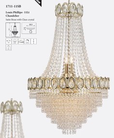 Lustra metal alama satinata, cristal transparent Louis Phillipe