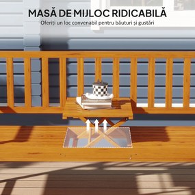 Outsunny Bancă de Grădină pentru 2-3 Persoane din Lemn de Pin, Bancă de Exterior cu Măsuță Rabatabilă și Brațe, pentru Balcon și Terasă, 153x56x91 cm, Maro Deschis | Aosom Romania