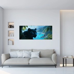 Tablou - Pantera neagră în junglă (120x50 cm)