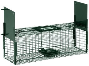 Outsunny Cusca Capcana pentru Animale Vii Mici cu Usa Dubla si Maner , 60x18x20cm, Verde Inchis | Aosom Romania
