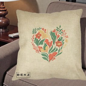 Perna Decorativa Inima Florala Botanica, 40x40 cm, Crem, Husa Detasabila, Perna Inclusa, BEKZ®