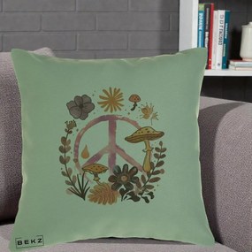 Perna Decorativa Peace Ciuperci Boho, 40x40 cm, Verde, Husa Detasabila, Perna Inclusa, BEKZ®