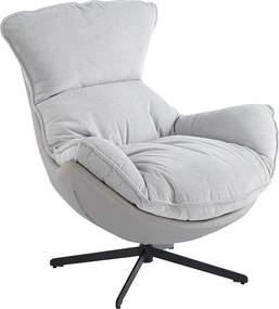 Fotoliu Lounge Rotativ 360° cu Pernă Extra Confort, Tapiterie Linen + PU, Bază Metalică Neagră, Design Modern, Gri