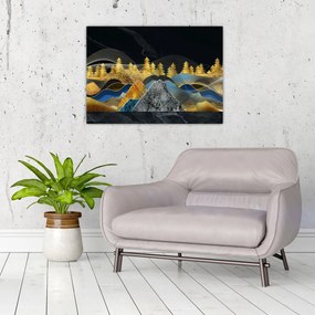 Tablou pe sticlă - Munții aurii (70x50 cm)