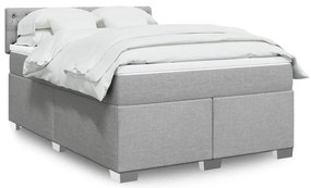 vidaXL Pat box spring cu saltea, gri deschis, 140x190 cm, textil