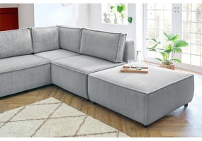 Colțar gri deschis cu tapițerie din catifea reiată (cu colț pe partea dreaptă/în formă de "U") Nihad modular – Bobochic Paris