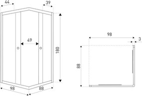 OLGA SQ 100x90 cabină de duș pătrată fără tavă de duș
