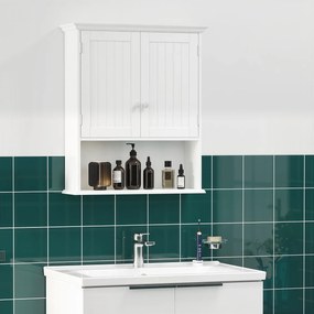 kleankin Dulap de Baie Suspendat cu Dulăpior, 2 Uși cu Închidere Magnetică și Raft Deschis, 60x20x70.5 cm, Alb | Aosom Romania