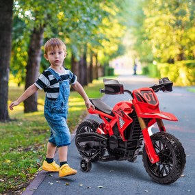AIYAPLAY Motocicletă Electrică pentru Copii 3-8 Ani, 2 Motoare 12V, Roți Ajutătoare și Claxon, 3 Km/h, 30 Kg, Roșu | Aosom Romania
