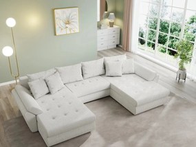 Colțar extensibil dumonde cu ladă de depozitare si sezut confortabil din spuma high-density, Loana U Zoom Cream 355x185 cm