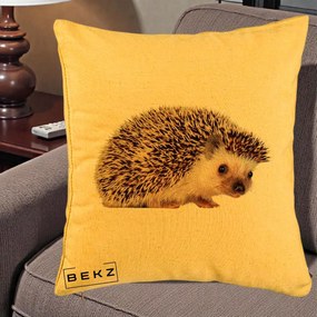 Perna Decorativa Arici Fotorealist, 40x40 cm, Galben, Husa Detasabila, Perna Inclusa, BEKZ®