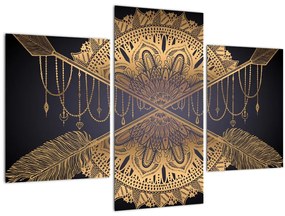 Tablou - Mandala aurie cu săgeți (90x60 cm)