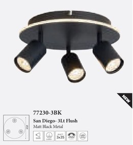 Plafoniera cu 3 spoturi metal negru San Diego