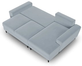 Colțar albastru deschis extensibil, cu spațiu de depozitare cu tapițerie din catifea (cu colț pe partea dreaptă, cu șezlong) Kyoto – Cosmopolitan Design