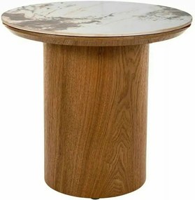 Măsuță cafea RONDO, alb lucios/stejar, ceramică/furnir/MDF, 50x50x45 c