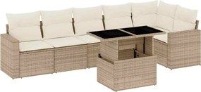 vidaXL Set canapele de grădină, 7 piese, cu perne, bej, poliratan