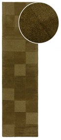 Covor tip traversă kaki țesut manual din lână 60x230 cm Checkerboard – Flair Rugs