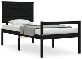 3195475 vidaXL Cadru de pat senior cu tăblie, 100x200 cm, negru, lemn masiv