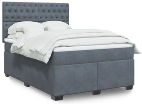 vidaXL Pat box spring cu saltea, gri închis, 140x190 cm, catifea