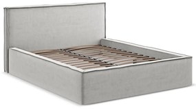 Pat matrimonial gri deschis tapițat cu spațiu de depozitare cu somieră 160x200 cm Anani – Makamii