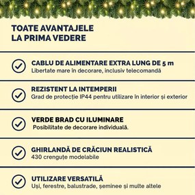 Ghirlandă de Crăciun ANDREA cu iluminare și telecomandă, 5 m, verde Casaria
