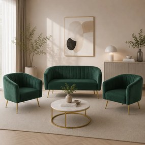 Canapea de design cu 2 locuri, ţesătură Velvet verde închis/gold crom-auriu, BAGY