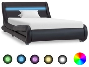 285727 vidaXL Cadru de pat cu LED, negru, 100 x 200 cm, piele ecologică