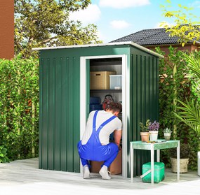 Outsunny Magazie de Grădină pentru Scule din Oțel Galvanizat cu Acoperiș Înclinat și Ușă Culisantă, 163x89x182 cm, Verde | Aosom Romania