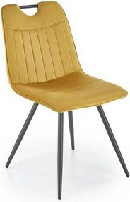 Scaun tapitat K521, galben mustar/negru, stofa catifelata, 46x58x83 cm