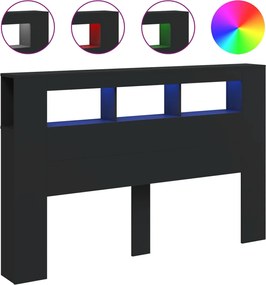 vidaXL Tăblie de pat cu LED, negru, 160x18,5x103,5 cm, lemn