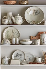 Set mic dejun din ceramică, natur, cu ilustrații botanice pictate manual, 12 piese, „Bea"