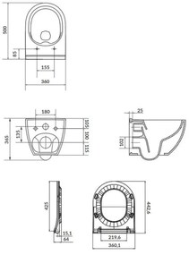 Set vas WC suspendat, Cersanit, Zen, rimless, cu capac soft close, alb