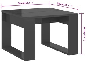 Masa laterala, gri extralucios, 50x50x35 cm, PAL 1, gri foarte lucios