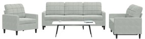 vidaXL Set de canapele cu perne, 3 piese, gri deschis, catifea