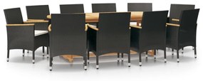 Set mobilier de gradina cu perne, negru, 11 piese Negru, 11