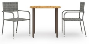 vidaXL Set mobilier de grădină, 3 piese, gri, poliratan