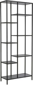 Etajera COSTA A, negru mat, PAL laminat/metal, 70x30x178 cm