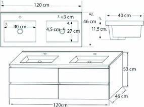 Dulap inferior Porto 120 cu lavoar alb-ulm rauna
