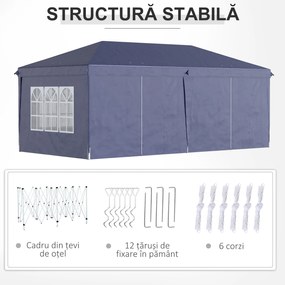 Outsunny Foisor de gradina pliabil pentru exterior cu 6 panouri laterale, 585x295cm albastru | AOSOM RO
