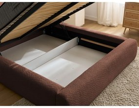 Pat matrimonial portocaliu tapițat cu spațiu de depozitare cu somieră 160x200 cm Orlane – Bobochic Paris