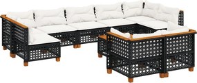 vidaXL Set canapele de grădină cu perne, 10 piese, negru, poliratan