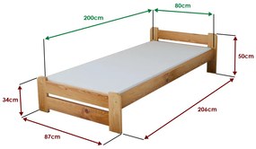 Pat Emily 80x200 cm, arin Saltele: Fara saltea, Somiera pat: Cu lamele drepte