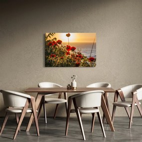 Tablou cu apus de soare cu flori de maci (90x60 cm)