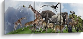 Tablou - Animale pe insulă (cu ceas) (90x30 cm)