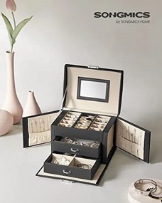 Cutie bijuterii, Songmics, Negru, 17.5x13.5x12 cm