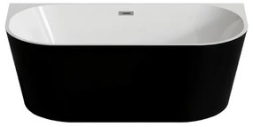LANA Cadă de baie semi-freestanding, pentru montaj lângă perete, negru-alb, 160x80x58 cm