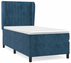 3129313 vidaXL Pat box spring cu saltea, albastru închis, 90x200 cm, catifea