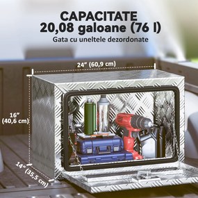 HOMCOM Cutie de Scule din Aluminiu cu Încuietoare și 2 Chei, Box de Depozitare 76L, Rezistentă și Impermeabilă, pentru Pickup Rulote Remorci, 60,9x35,5x40,6cm, Argintiu | Aosom Romania