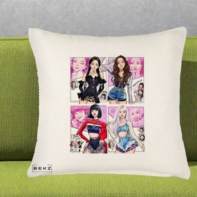 Perna Personalizata K-pop BLACKPINK Fanart Manga Benzi Desenate 4 Membre, 40x40 cm, Crem Reliefat, Husa Detasabila, Perna Inclusa, BEKZ®